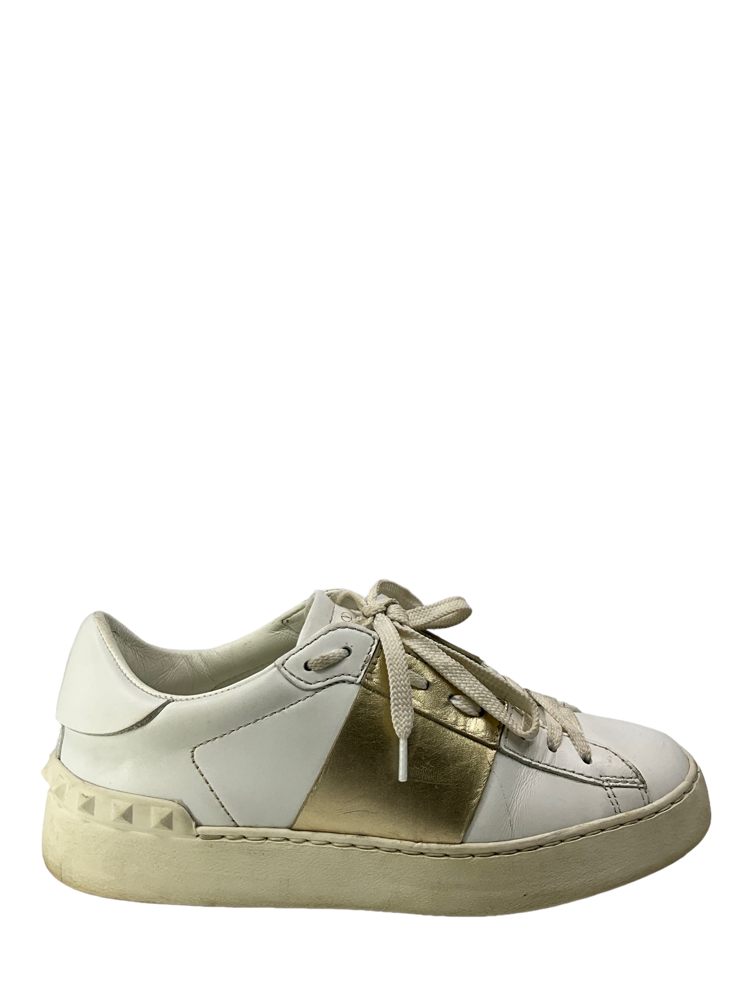 Valentino Rockstud White Gold Leather Sneakers Size 6.5