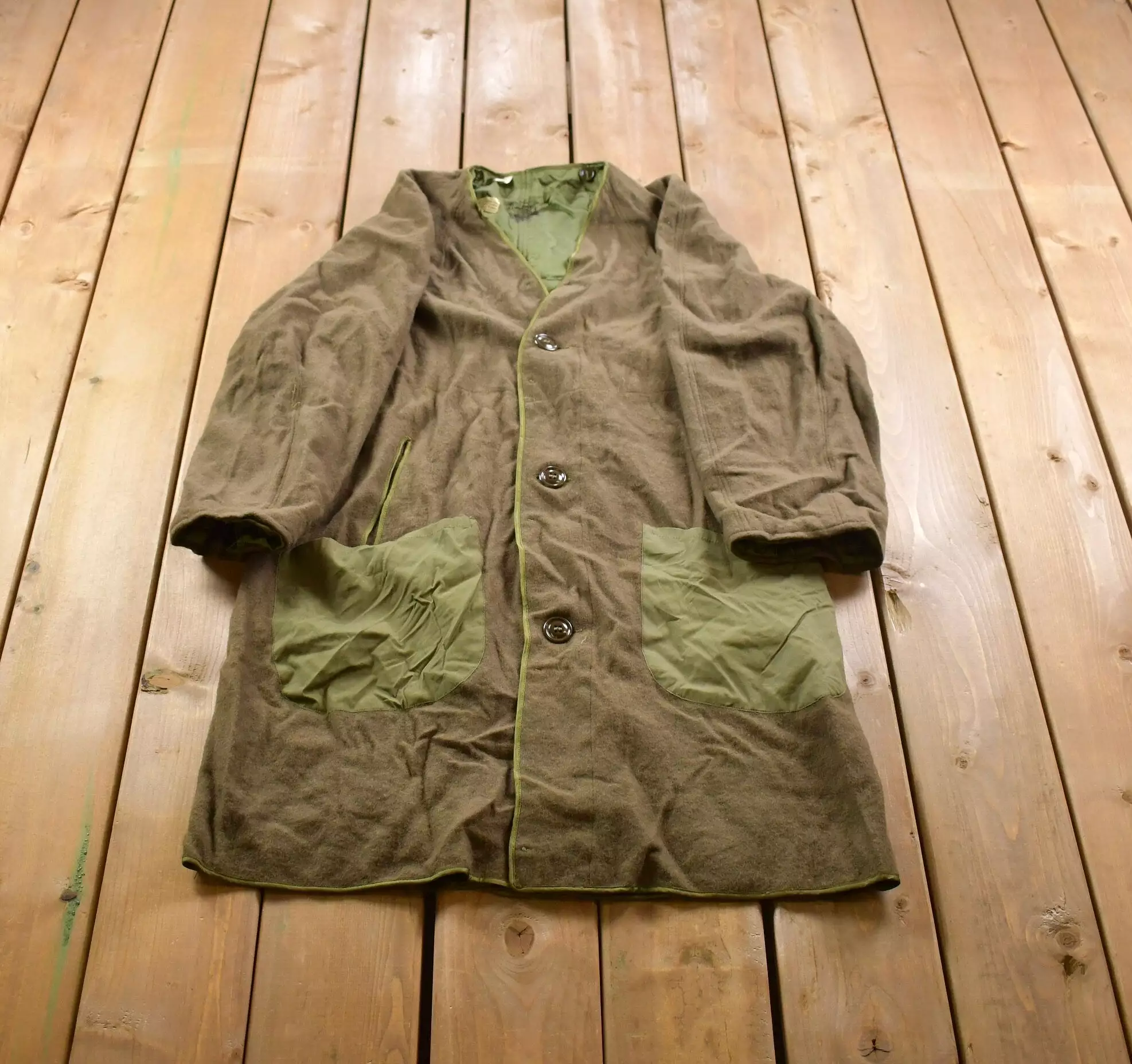 Vintage 1953 OG 107 Overcoat Military Liner - Button Up Liner - US Army Green - Vintage Army - Army Liner - True Vintage