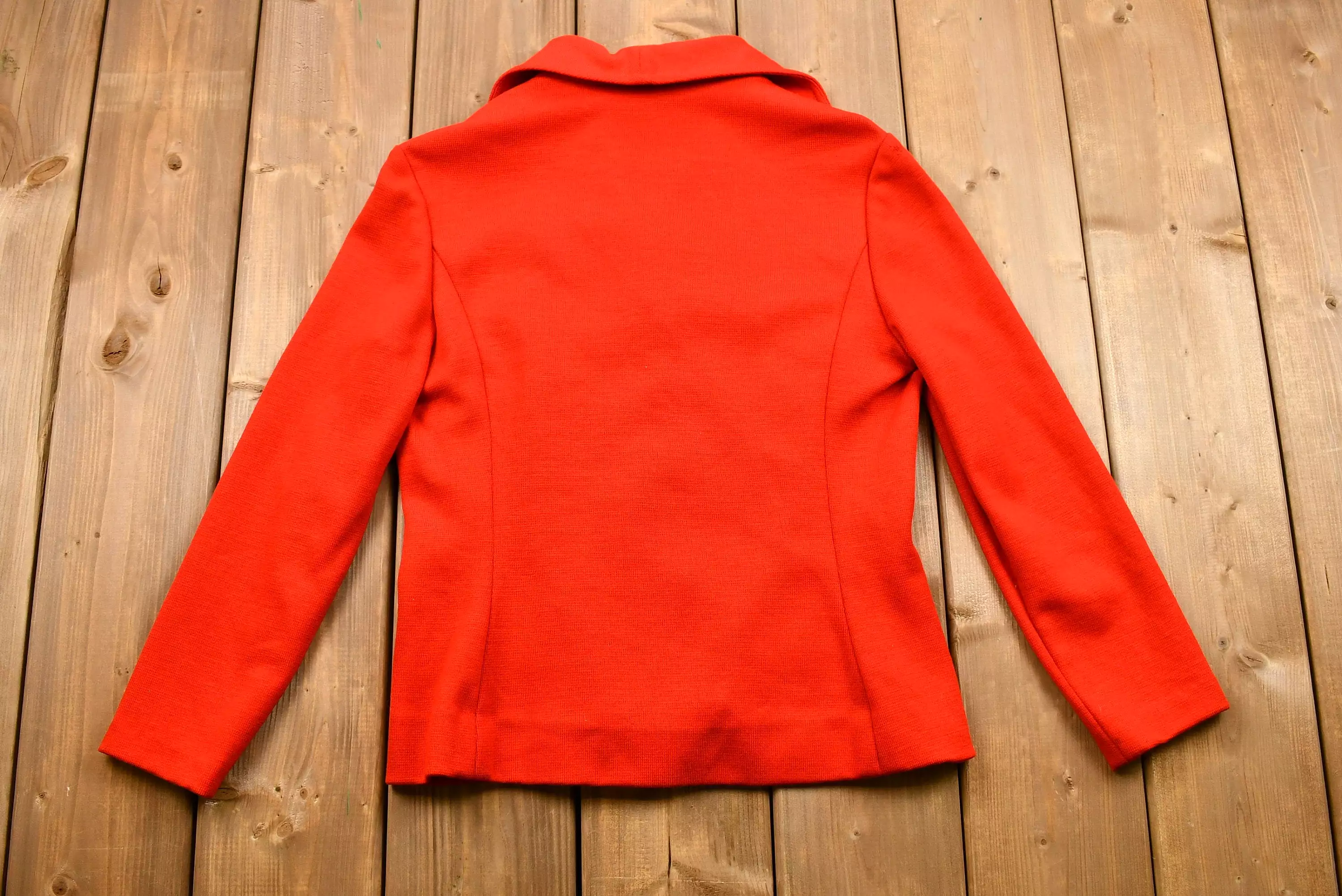 Vintage 1960s Candy Apple Red Overcoat Blouse Women's Retro Dagger Collar