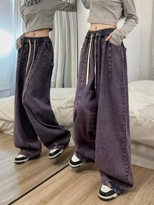 vintage oversized denim jeans with elastic waistband