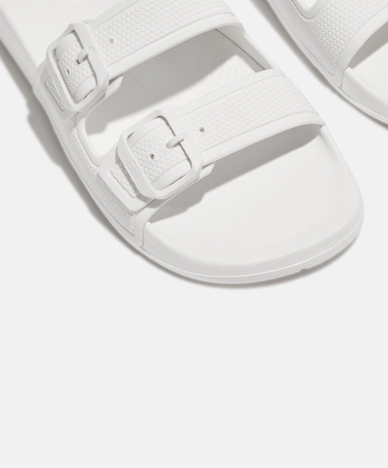 White FitFlop iQushion Two Bar Buckle Slides