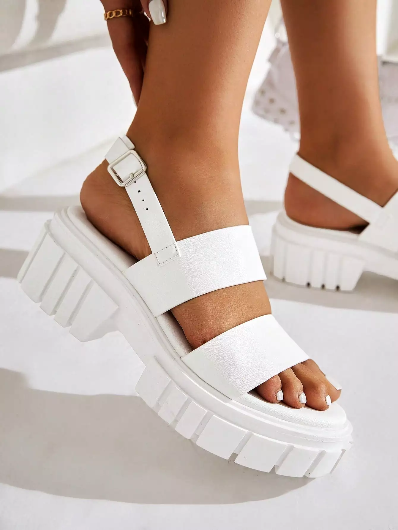 Women Slingback Sandals, White Wedge Sandals