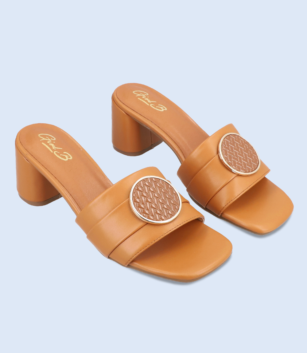 Women Slipper Heels Tan Casual - BW7329