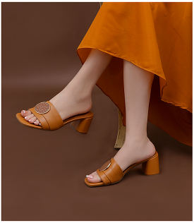 Women Slipper Heels Tan Casual - BW7329