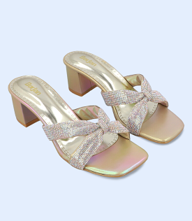 Women's Gold Slip On Heels - BW9440-DULL GOLD - Formal Attire