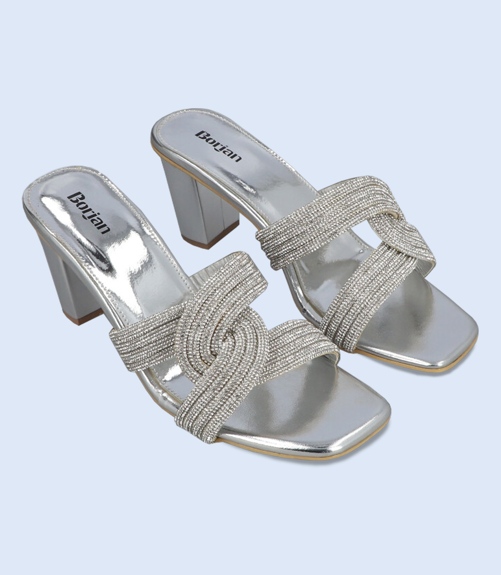 Women's Silver Formal Slipper Heels