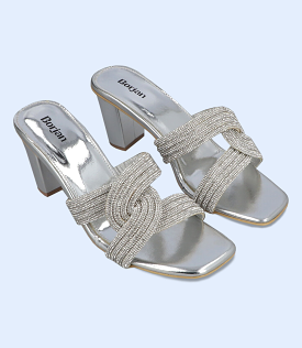 Women's Silver Formal Slipper Heels