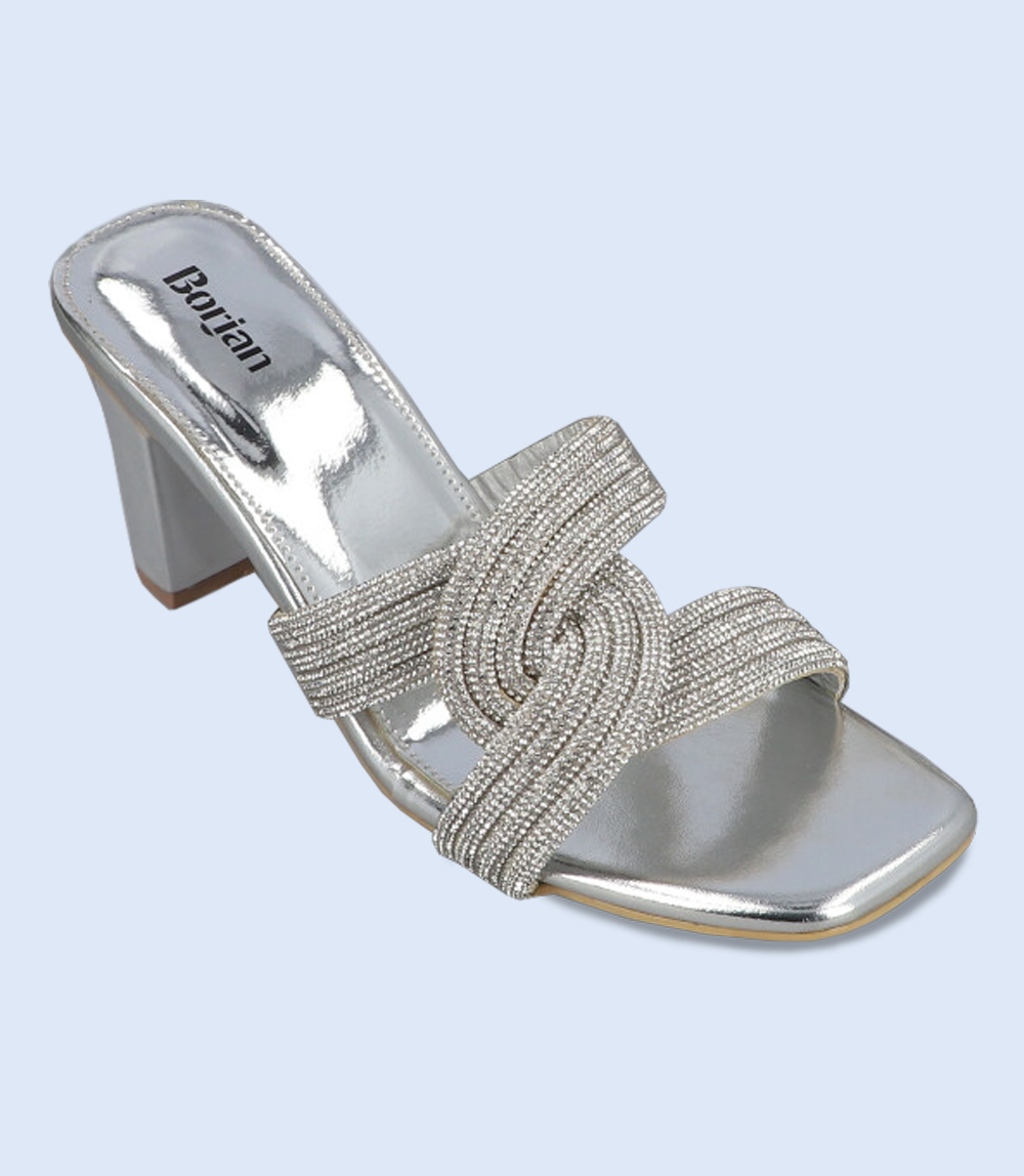 Women's Silver Formal Slipper Heels