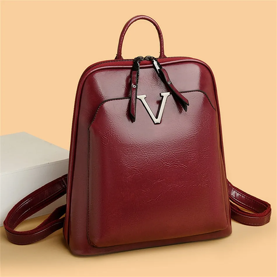 Women's Vintage Luxury Leather 4-in-1 Shoulder Crossbody Large Backpacks