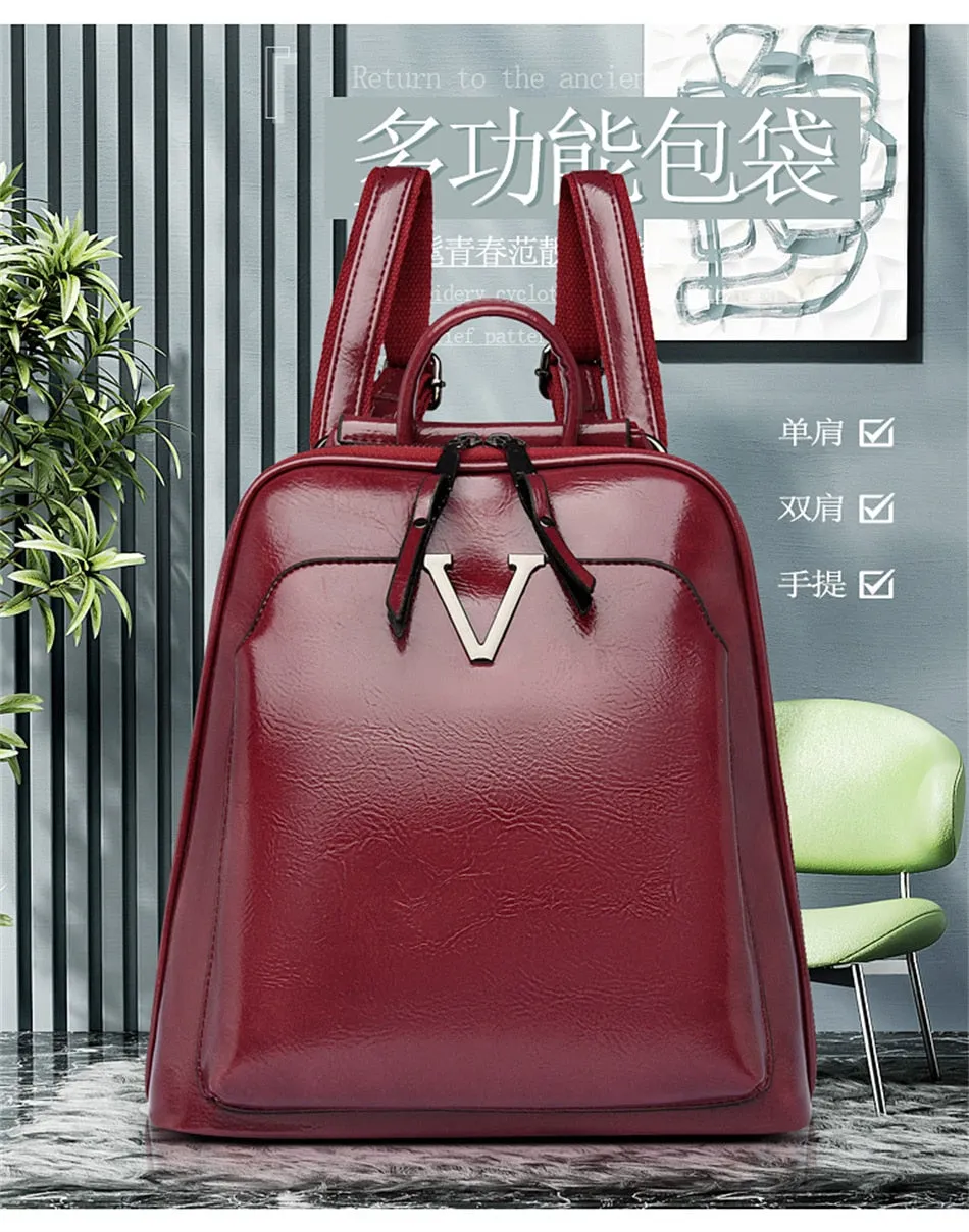 Women's Vintage Luxury Leather 4-in-1 Shoulder Crossbody Large Backpacks