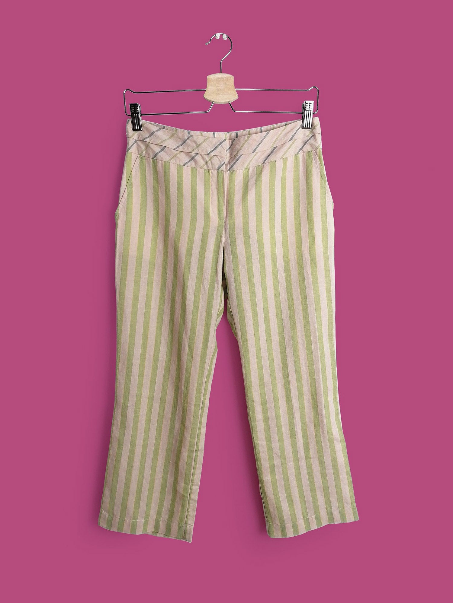 Y2K MANGO Striped Flared Linen Capris - XS