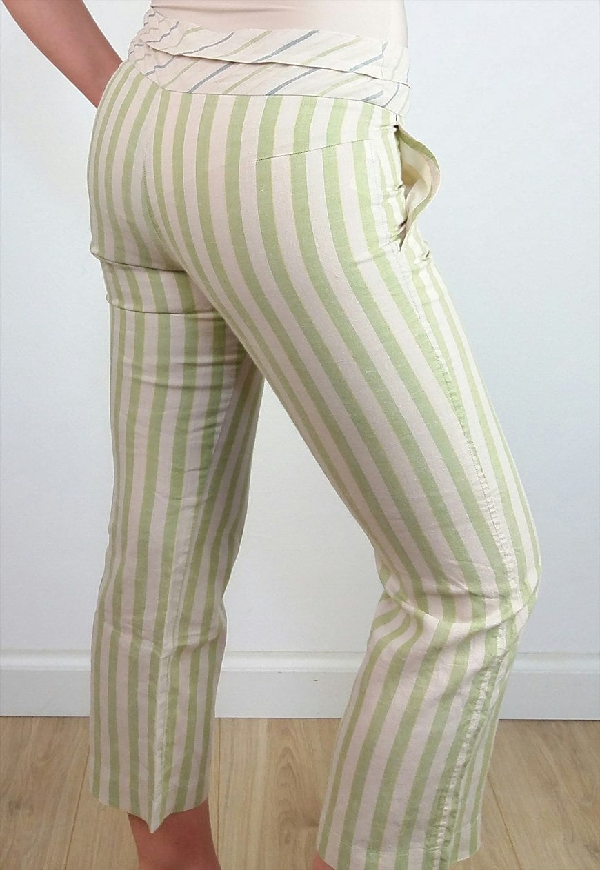 Y2K MANGO Striped Flared Linen Capris - XS