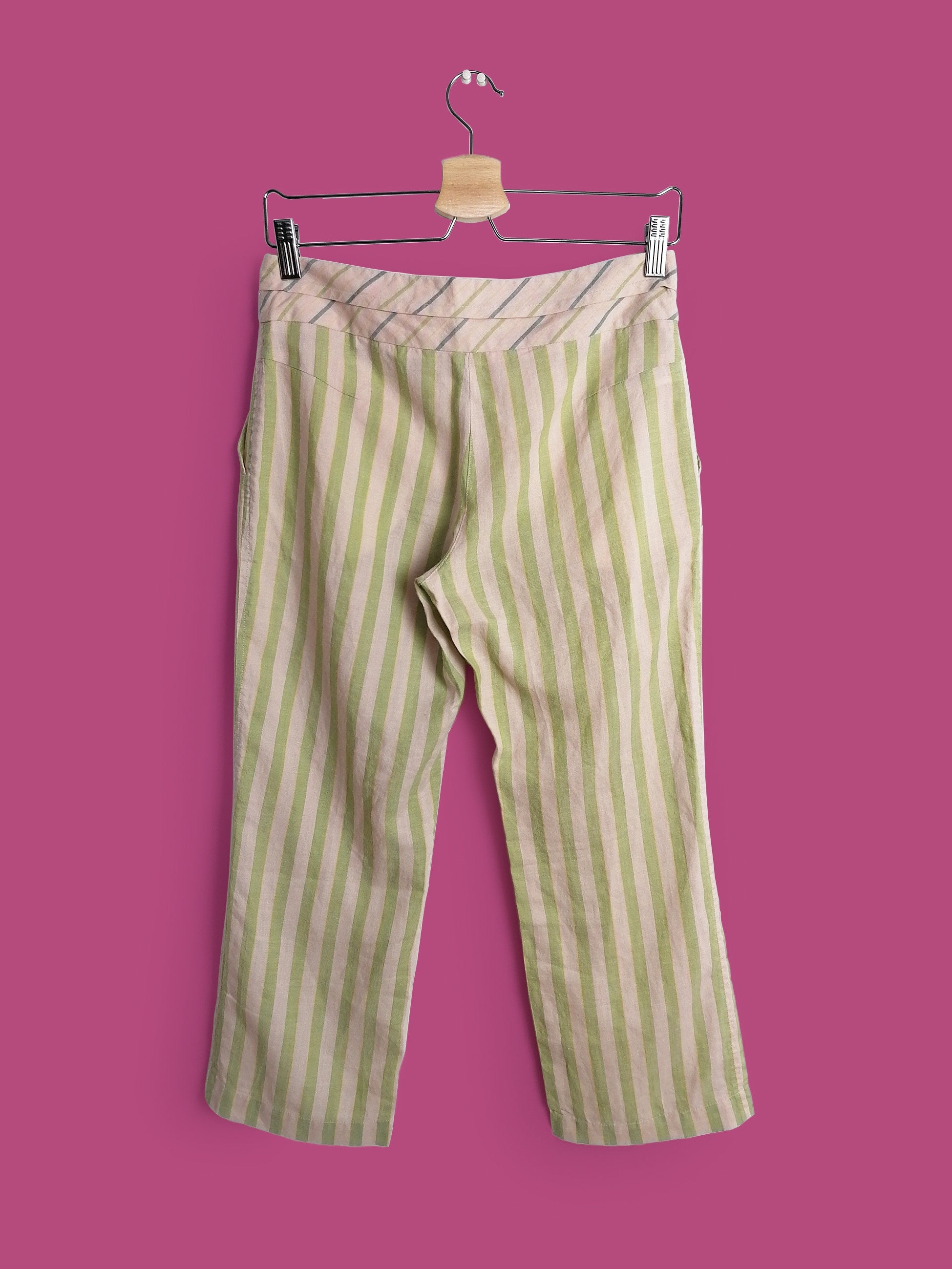 Y2K MANGO Striped Flared Linen Capris - XS