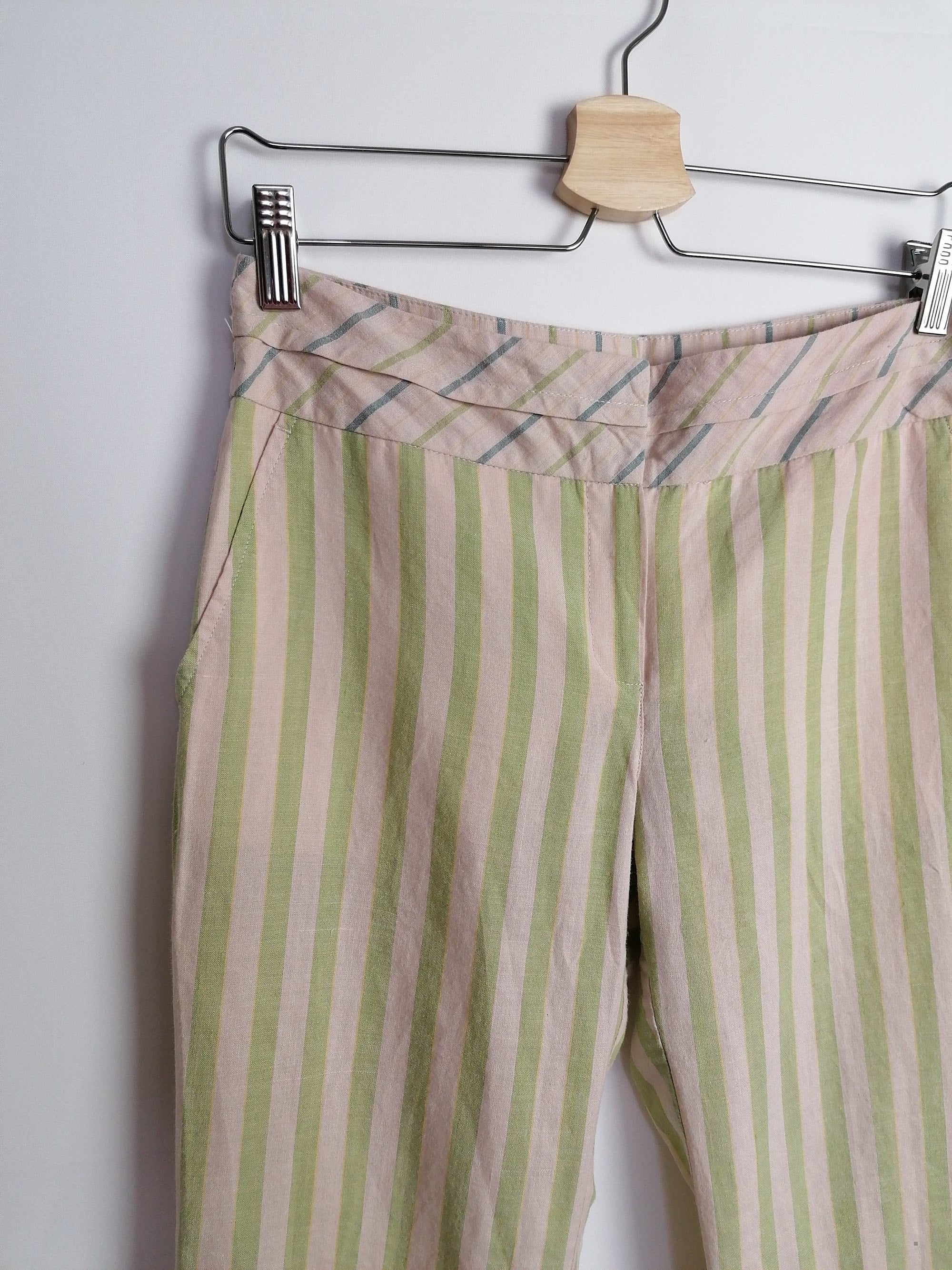 Y2K MANGO Striped Flared Linen Capris - XS