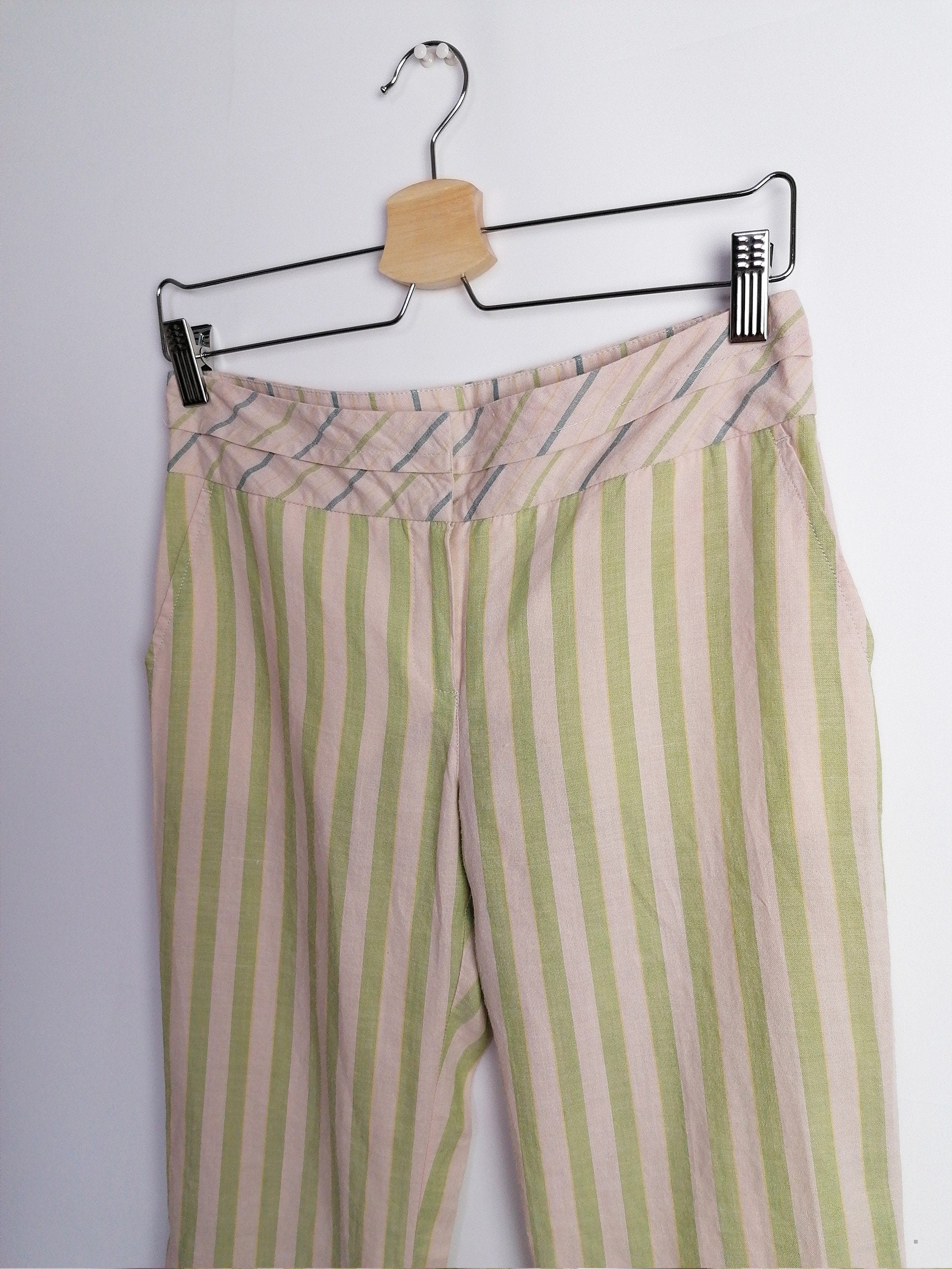 Y2K MANGO Striped Flared Linen Capris - XS