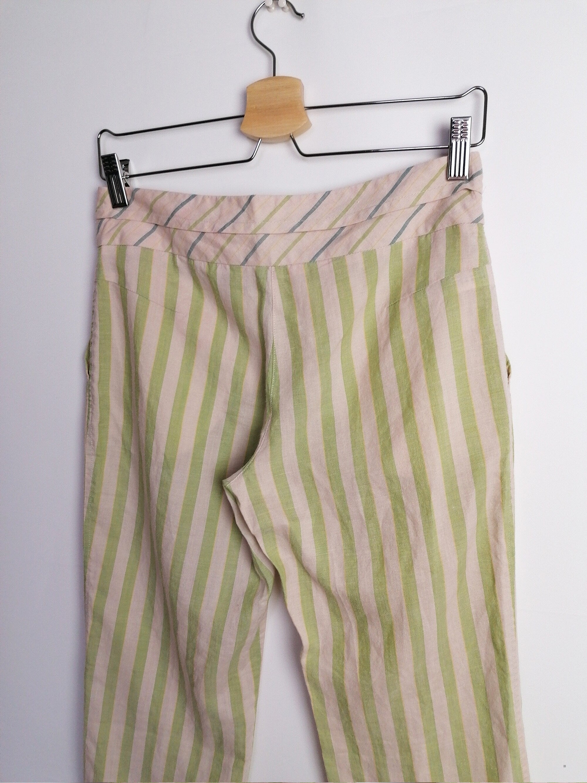 Y2K MANGO Striped Flared Linen Capris - XS