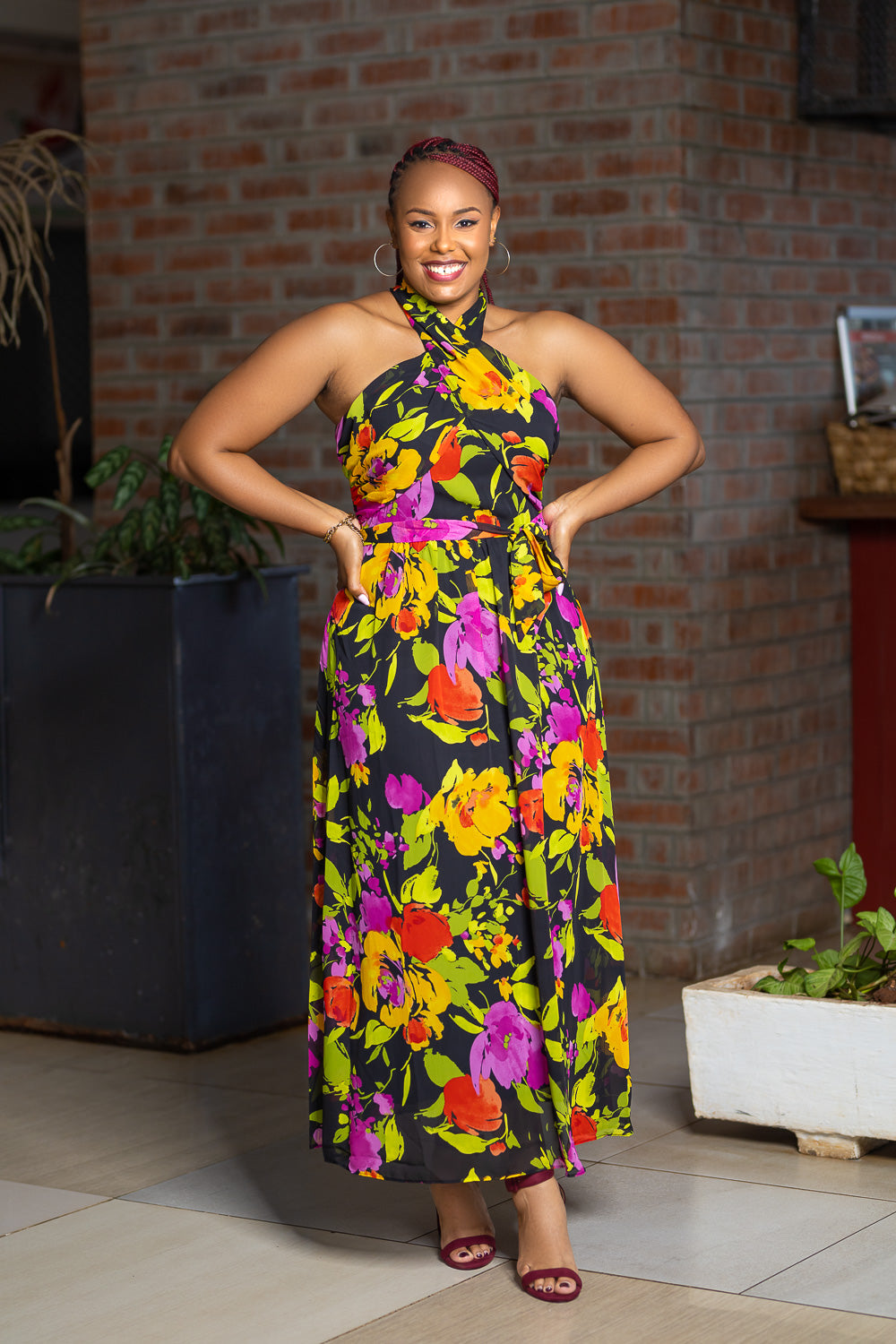 Yellow Green Maxi Dress - Crossneck Design